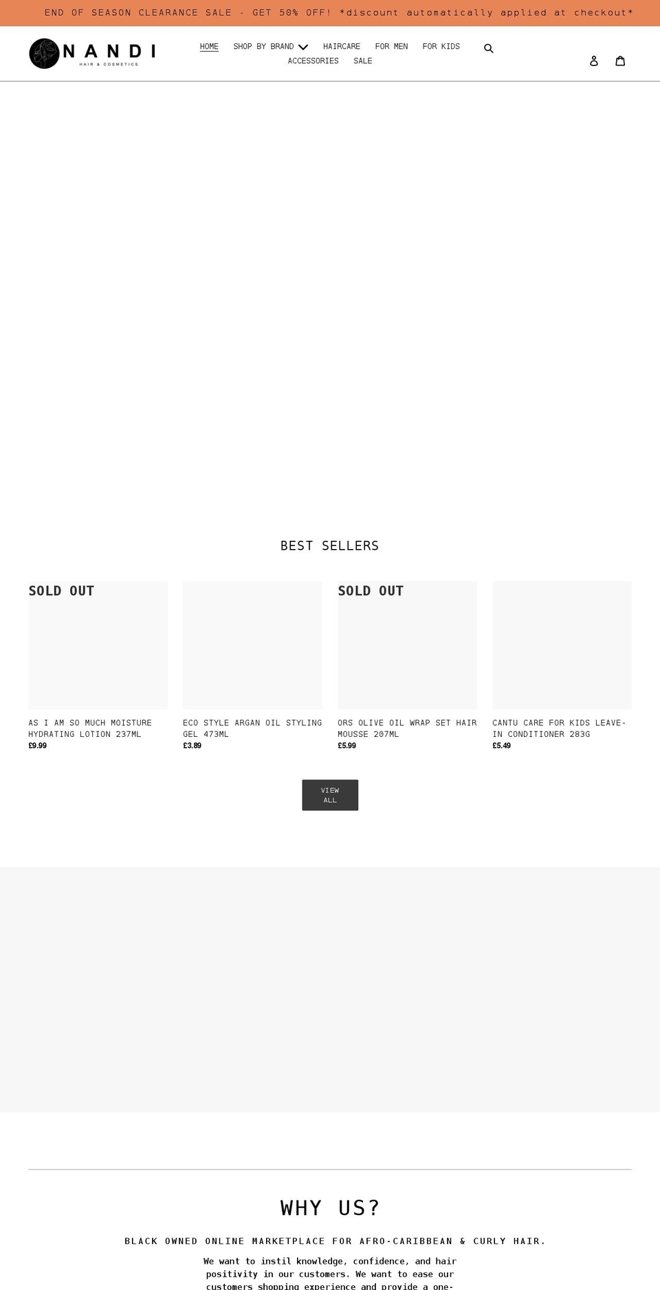 nandihairshop.com shopify website screenshot