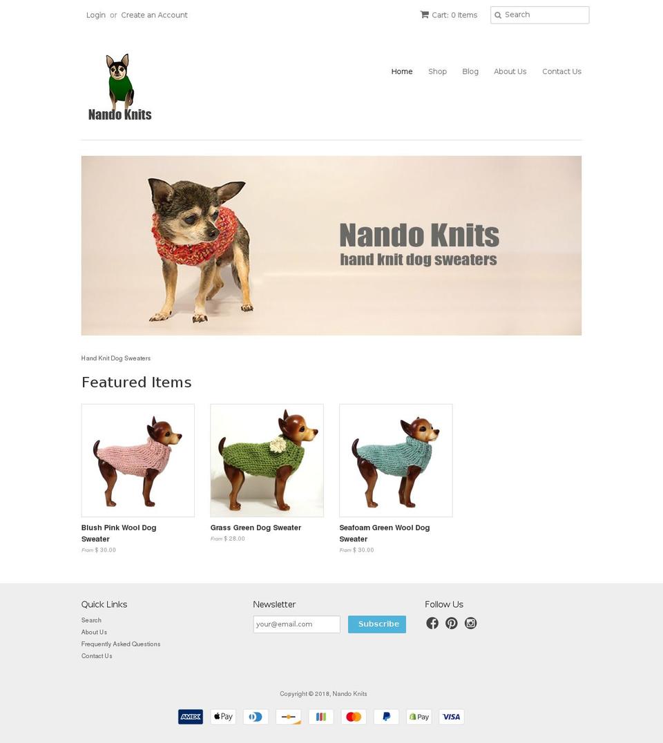 nandoknits.com — Shopify storefront screenshot