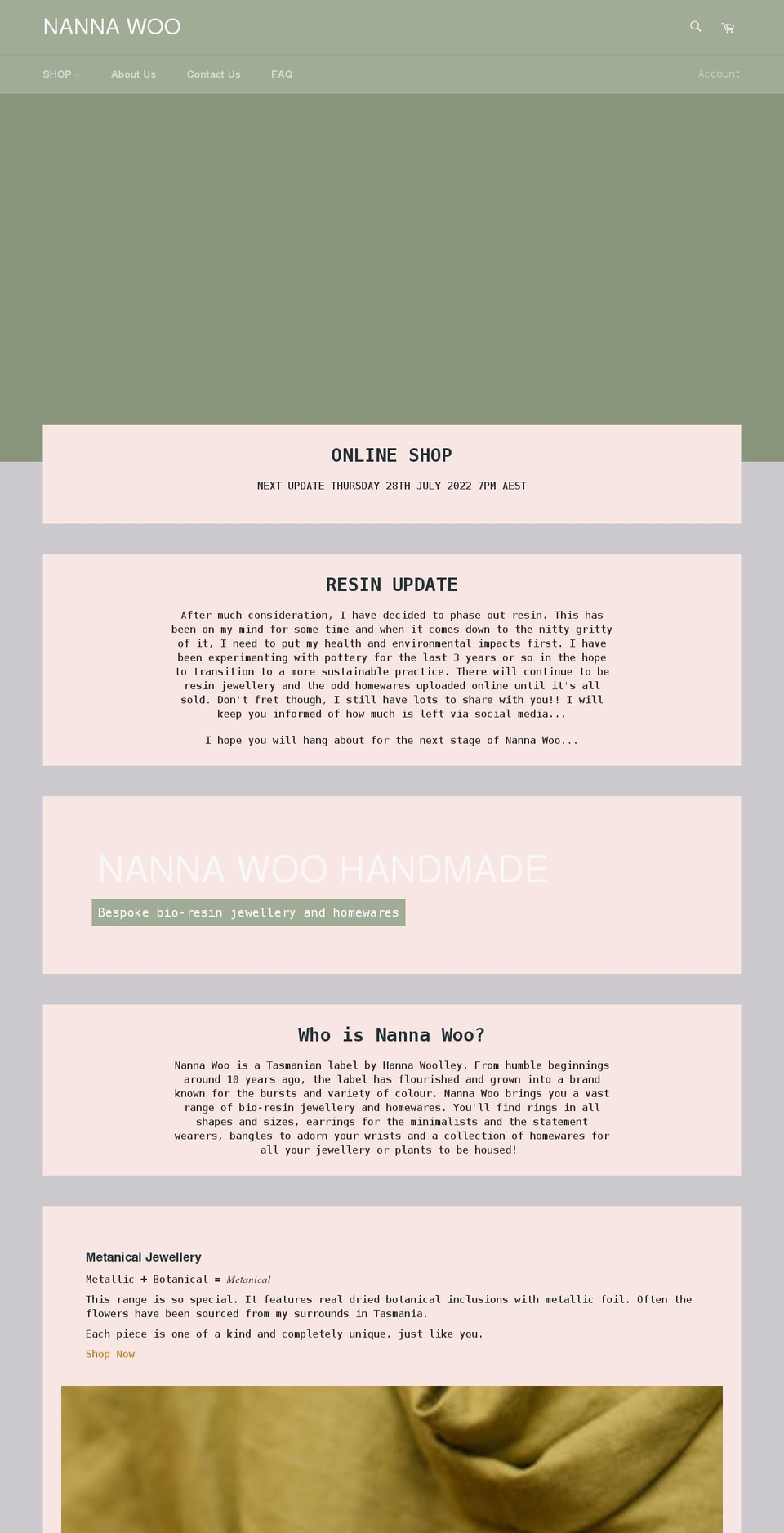 nannawoohandmade.com shopify website screenshot