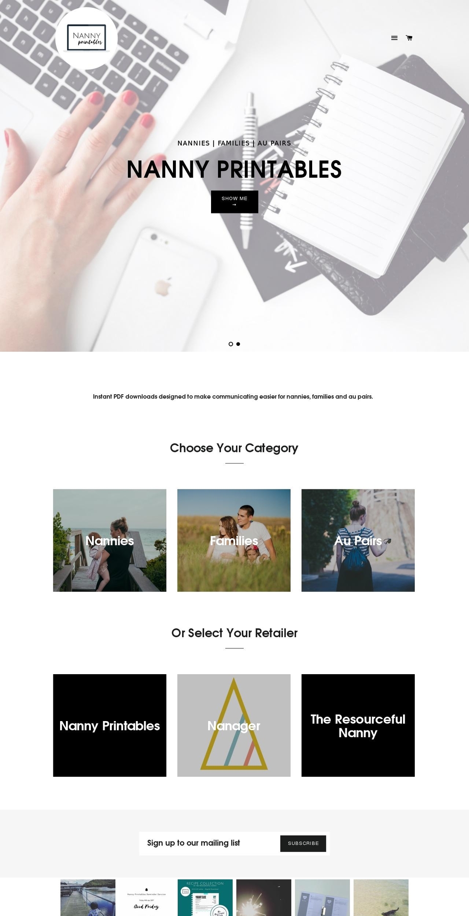 nannyprintables.com shopify website screenshot