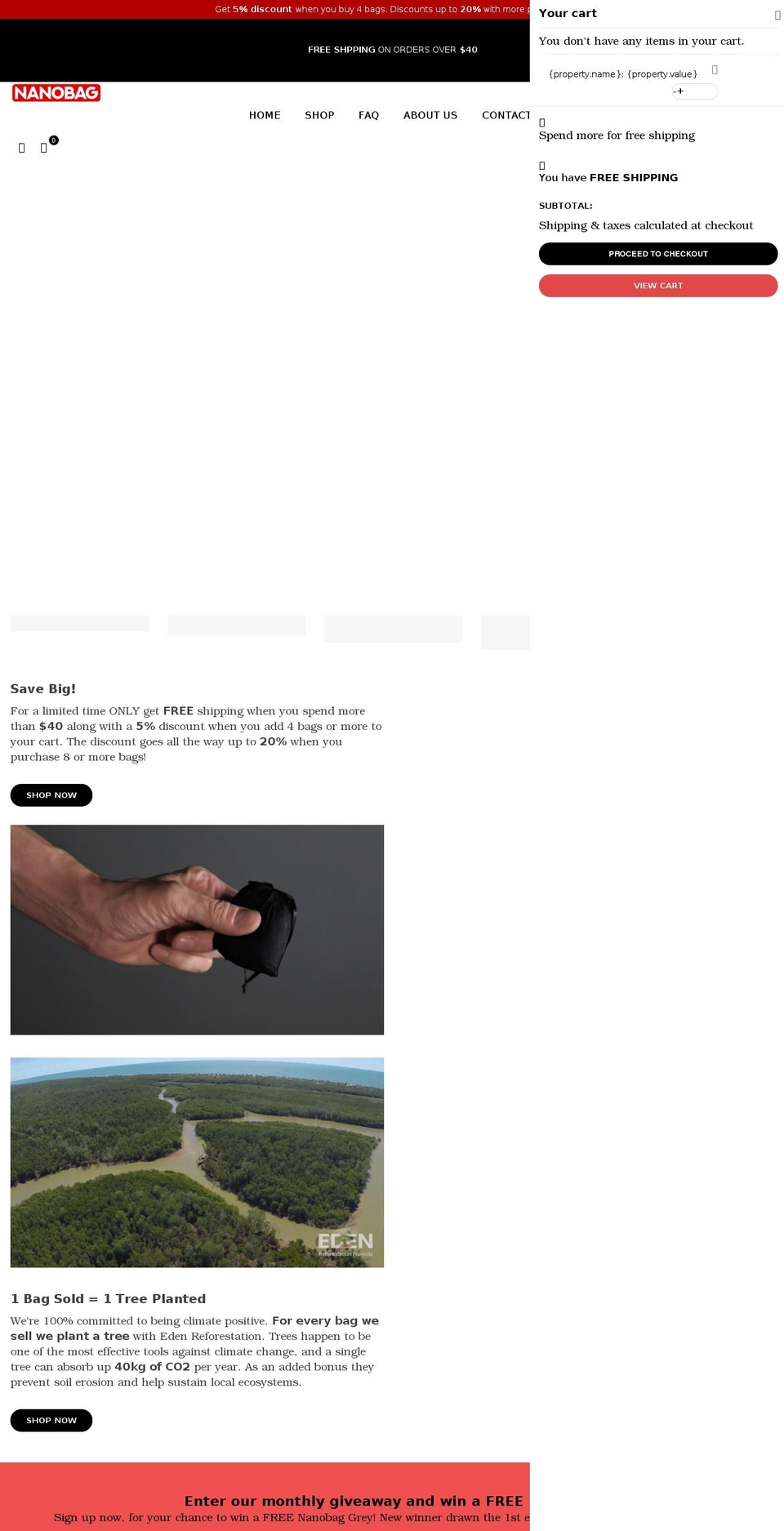nanobag.net shopify website screenshot