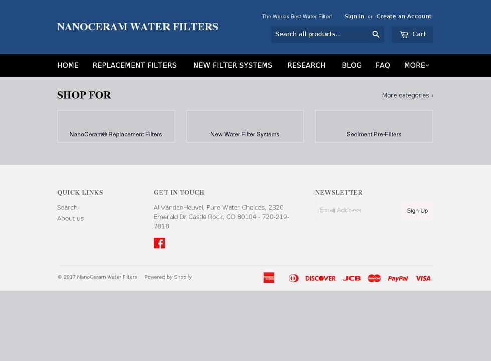 nanoceramwaterfilters.com shopify website screenshot