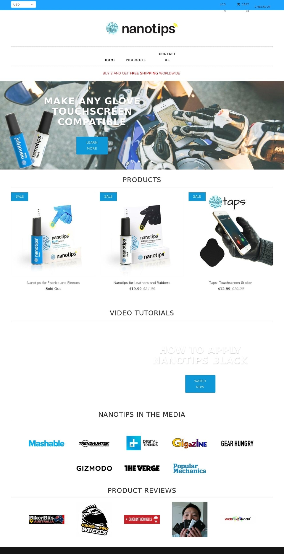 nanotipgloves.com — Shopify storefront screenshot