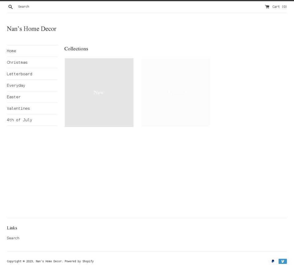 nanshomedecor.com shopify website screenshot
