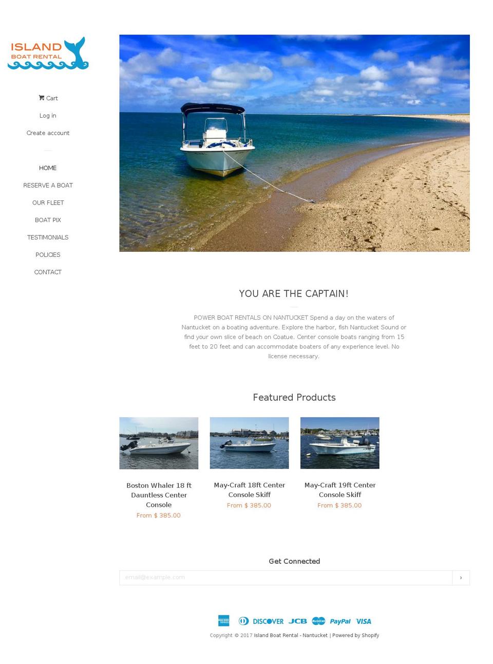 nantucketboatrental.com shopify website screenshot