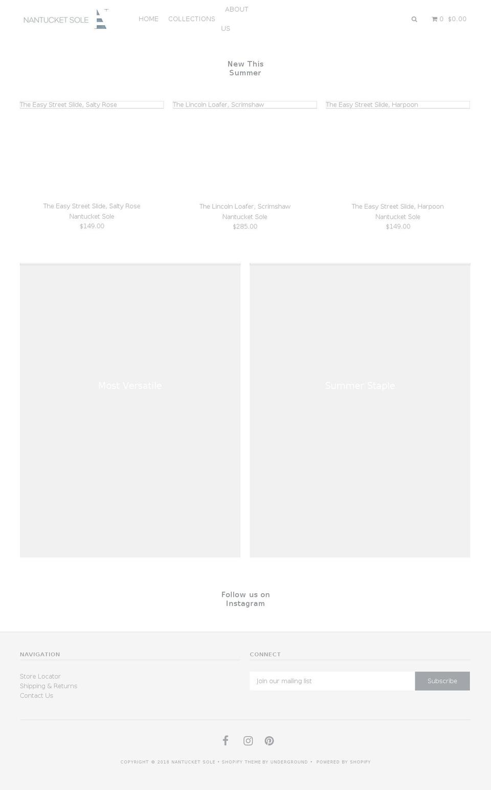 nantucketsole.com shopify website screenshot