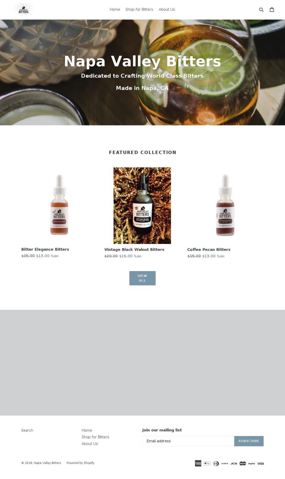 napavalleybitters.com — Shopify storefront screenshot