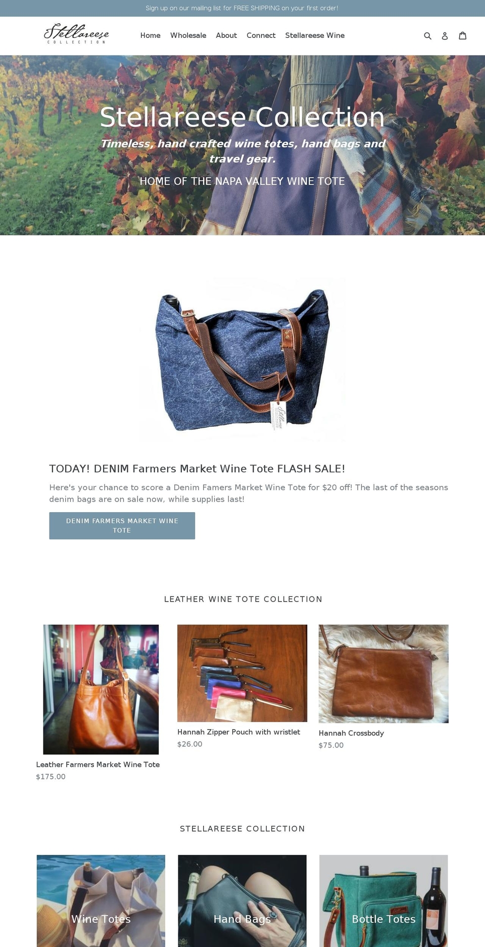 napavalleywinetotes.com — Shopify storefront screenshot