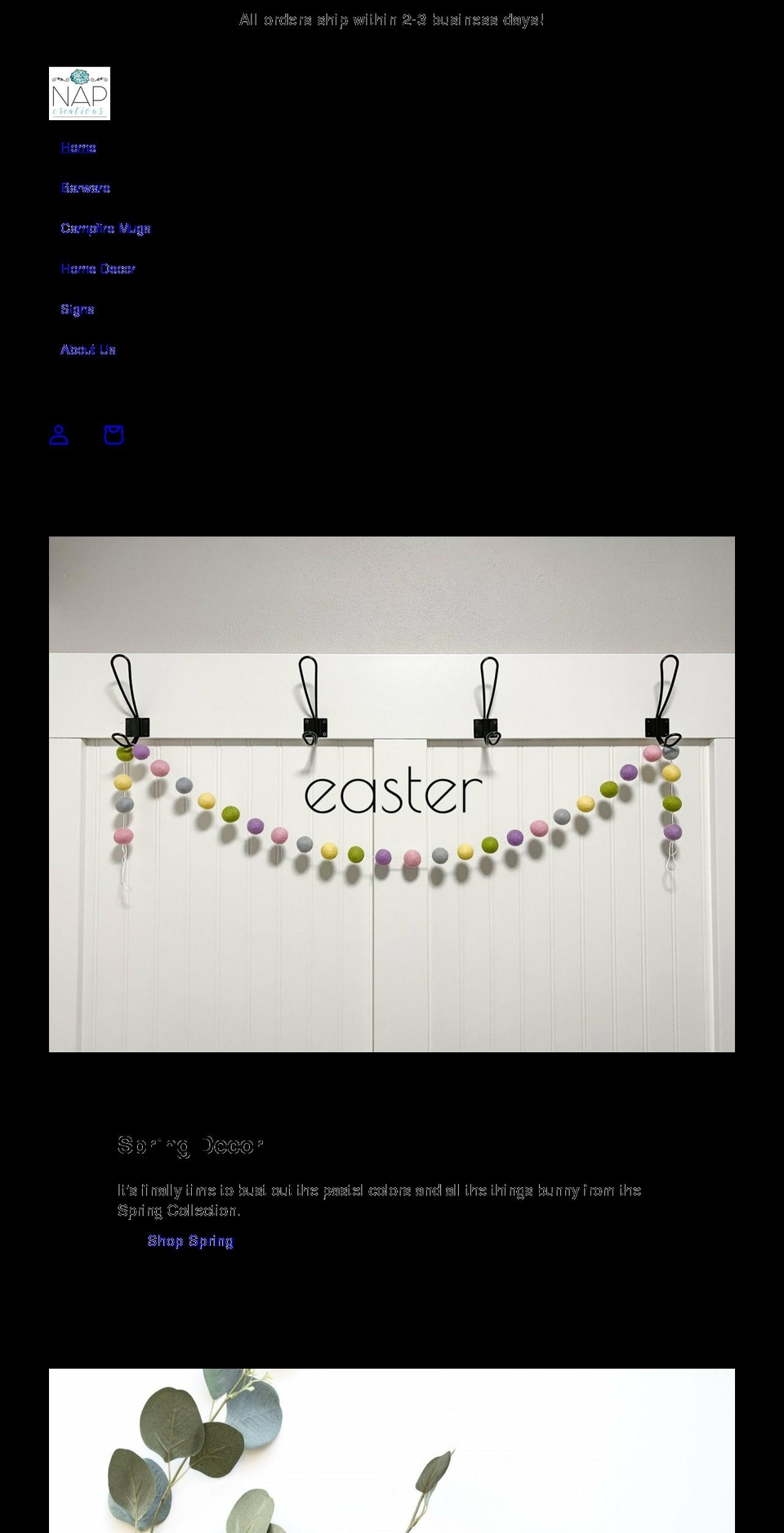 napcreations.com shopify website screenshot