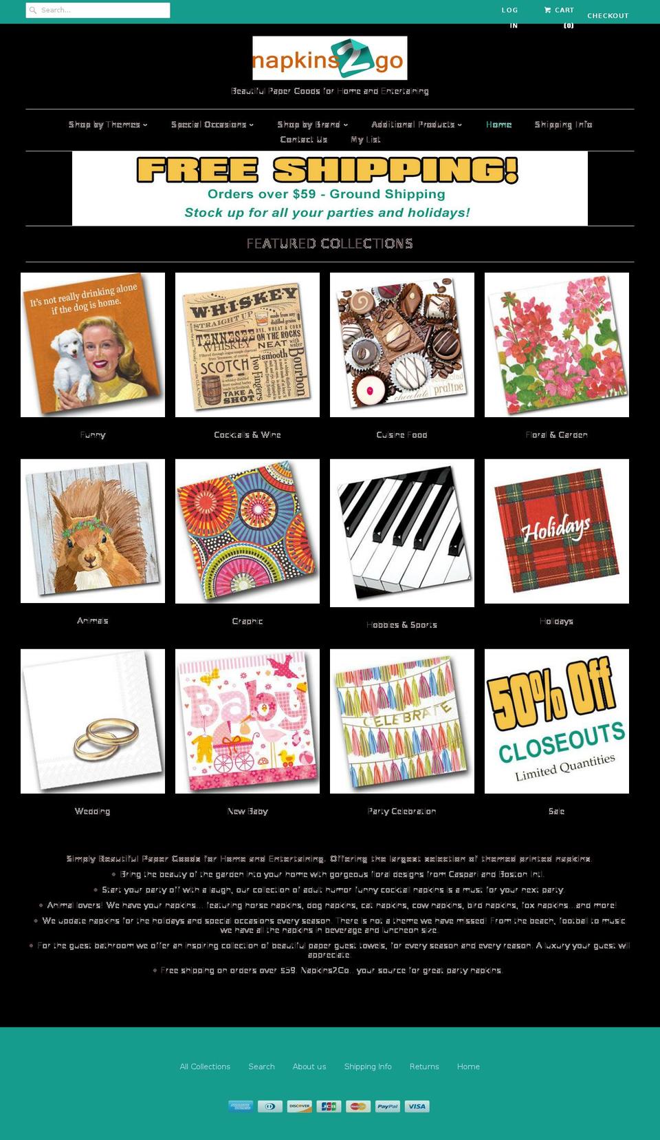 napkins2go.com shopify website screenshot