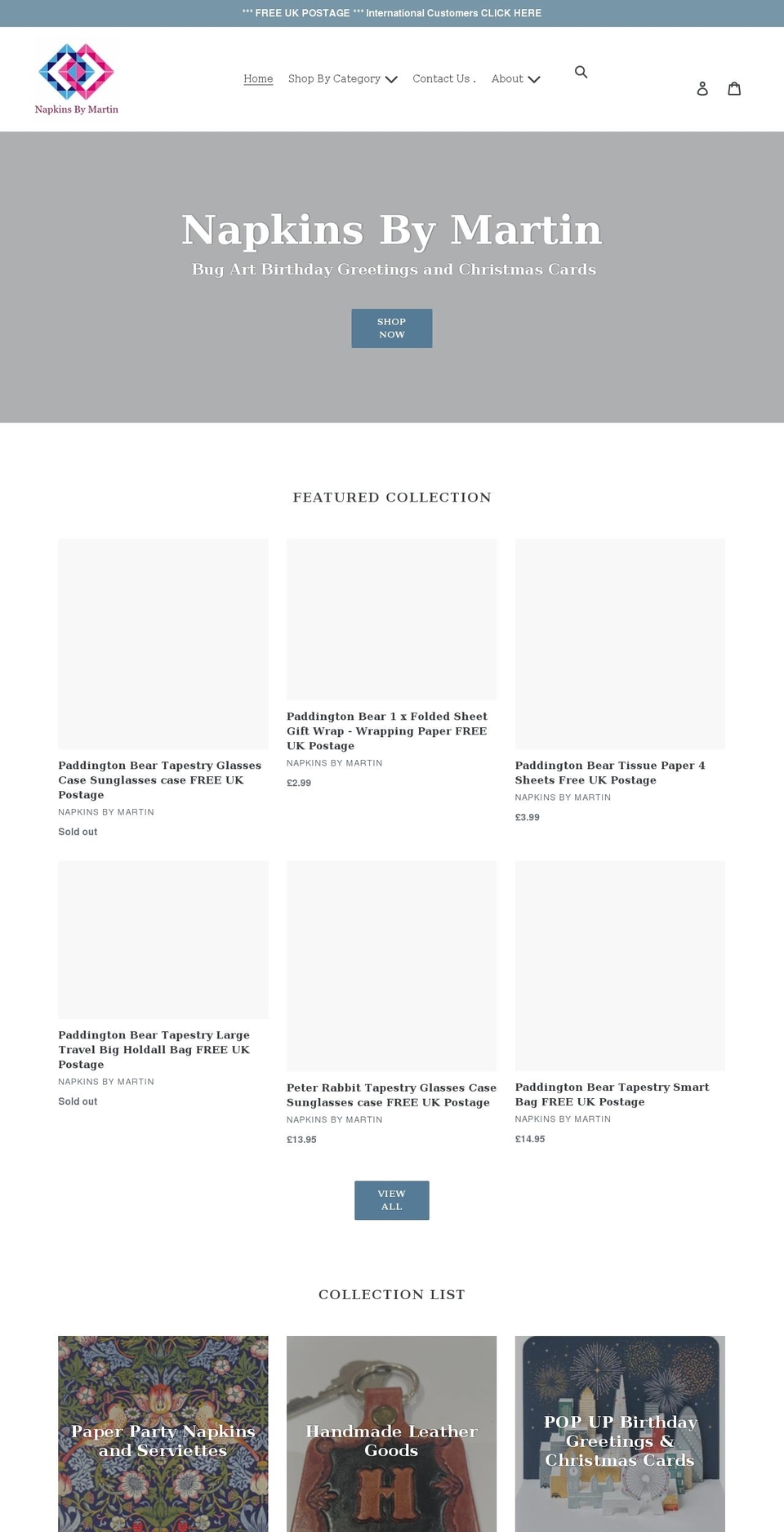 napkinsbymartin.co.uk shopify website screenshot