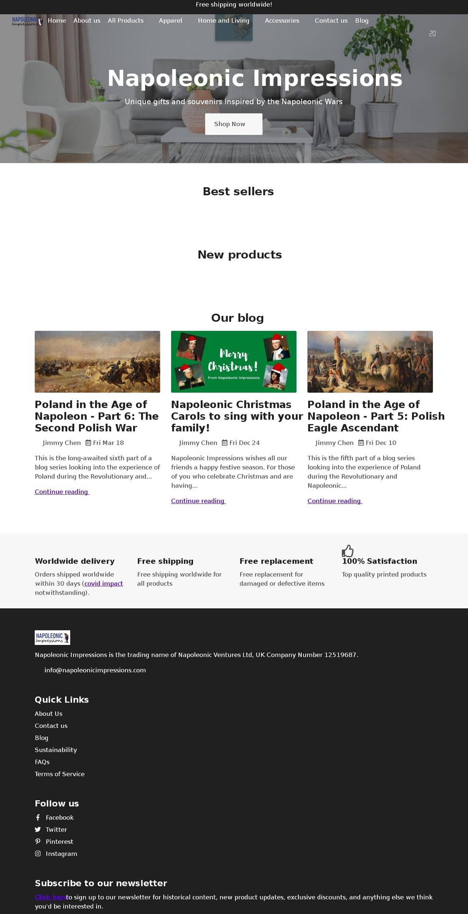 napoleonicimpressions.com shopify website screenshot
