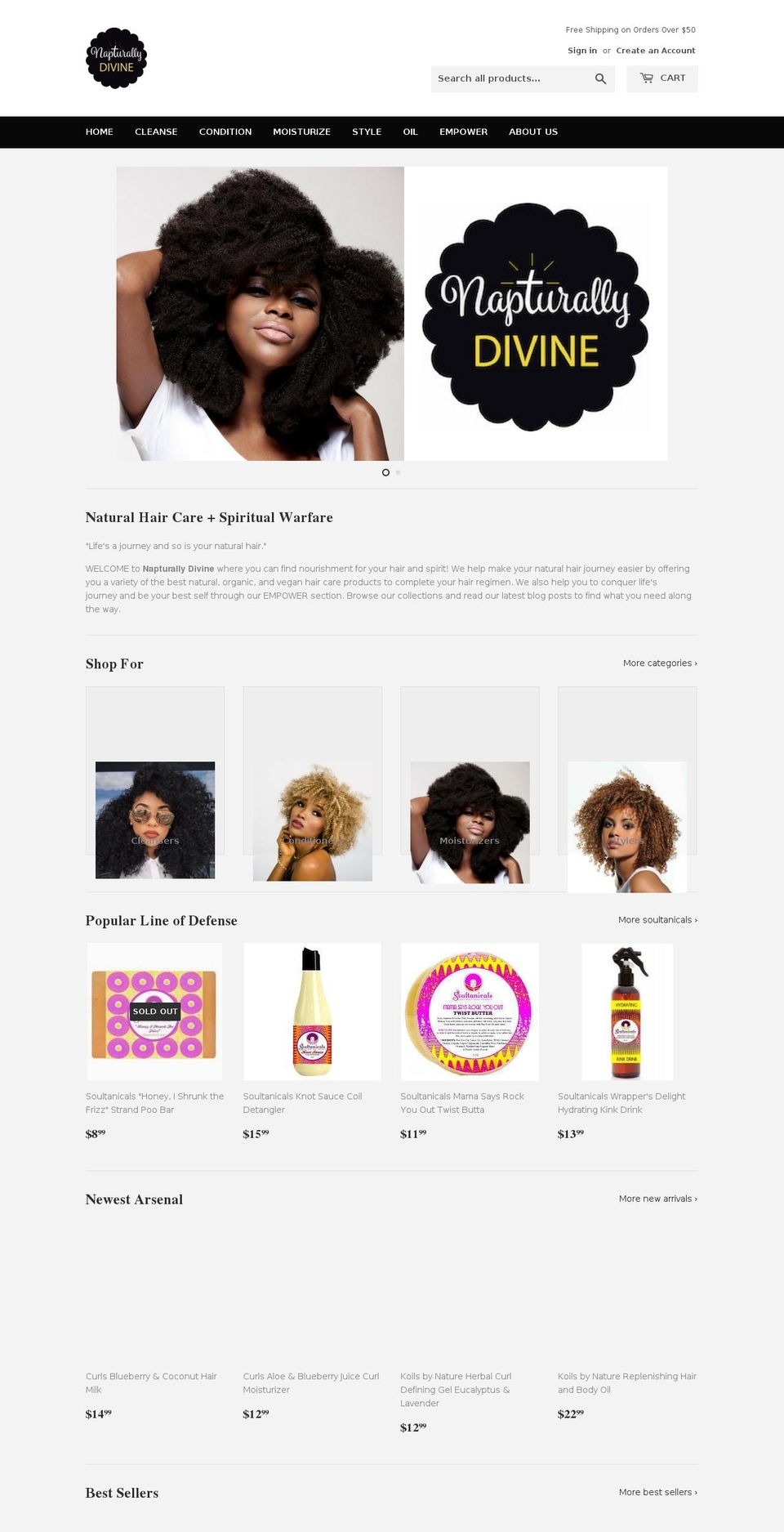 napturallydivine.com — Shopify storefront screenshot