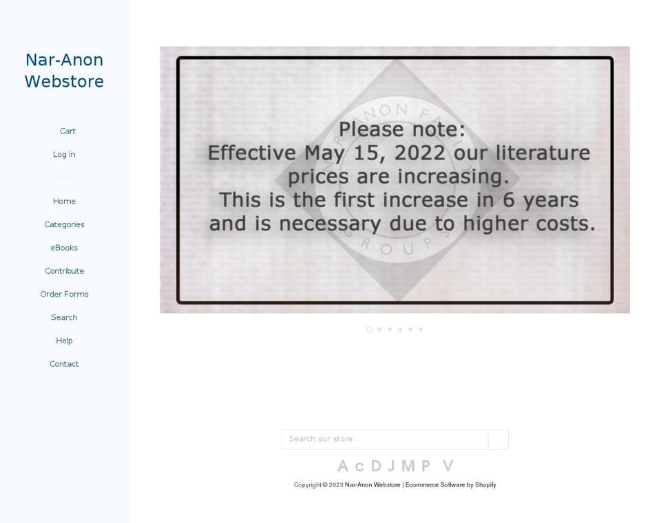 nar-anon-webstore.myshopify.com shopify website screenshot