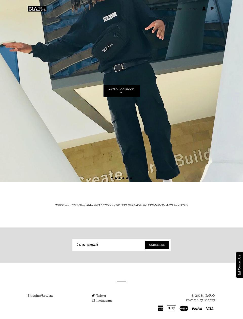 nar.clothing shopify website screenshot