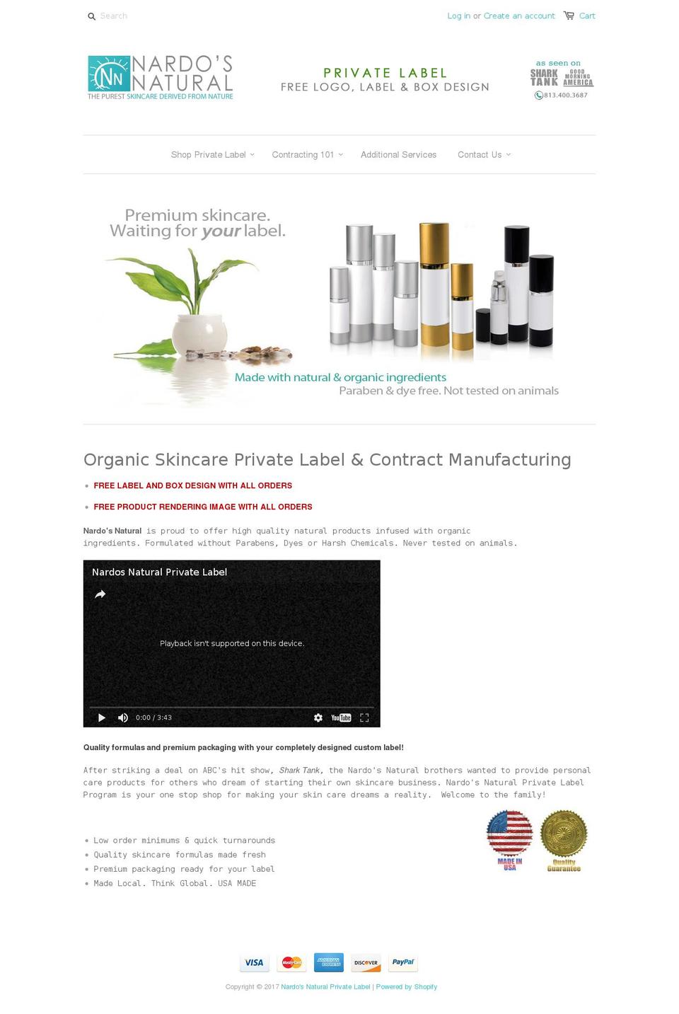 nardosnaturalprivatelabel.com shopify website screenshot