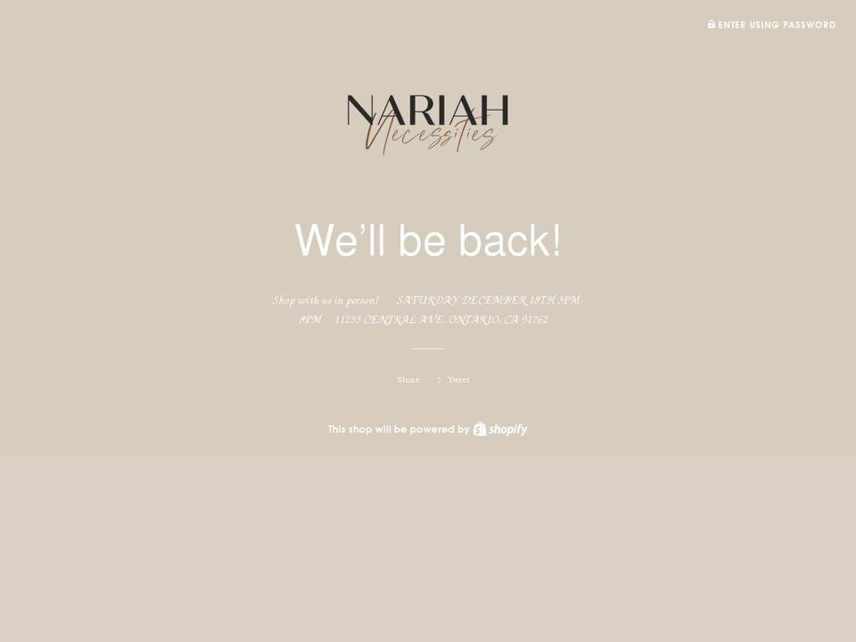 nariahsnecessities.com shopify website screenshot