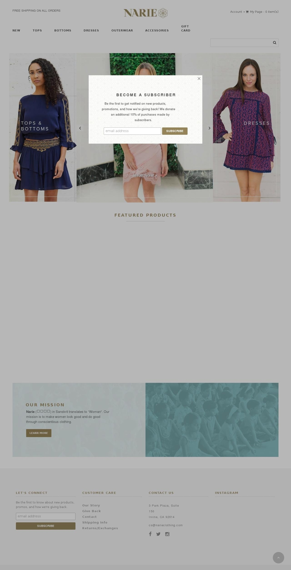 narieclothing.com shopify website screenshot