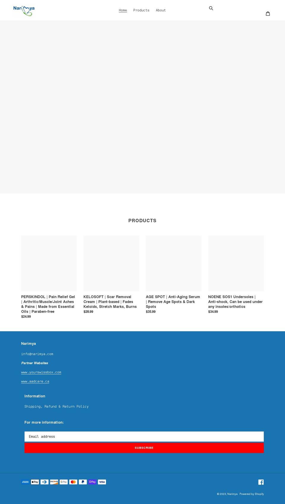 narimya.com shopify website screenshot