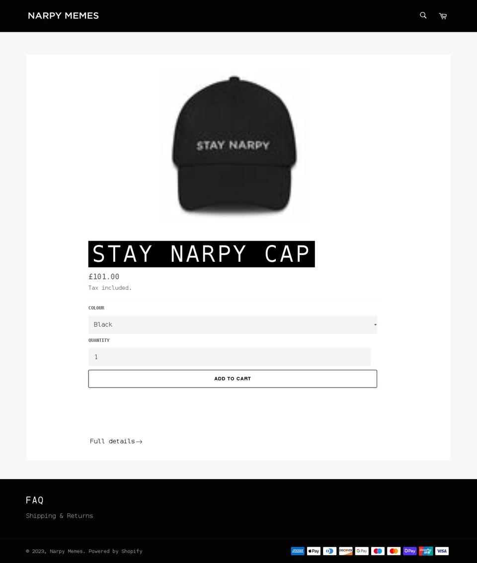 narpymemes.com shopify website screenshot