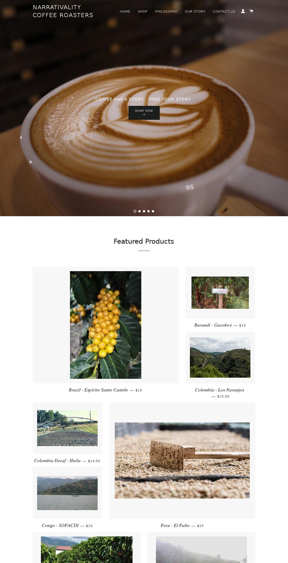 narrativalitycoffee.com shopify website screenshot