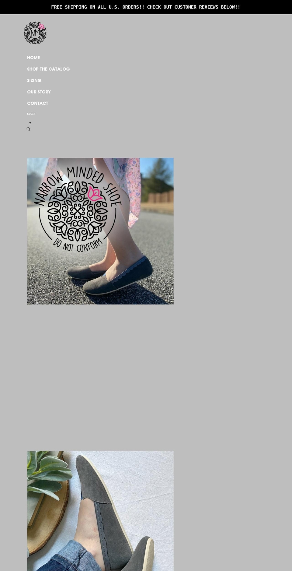 narrowmindedshoes.com shopify website screenshot