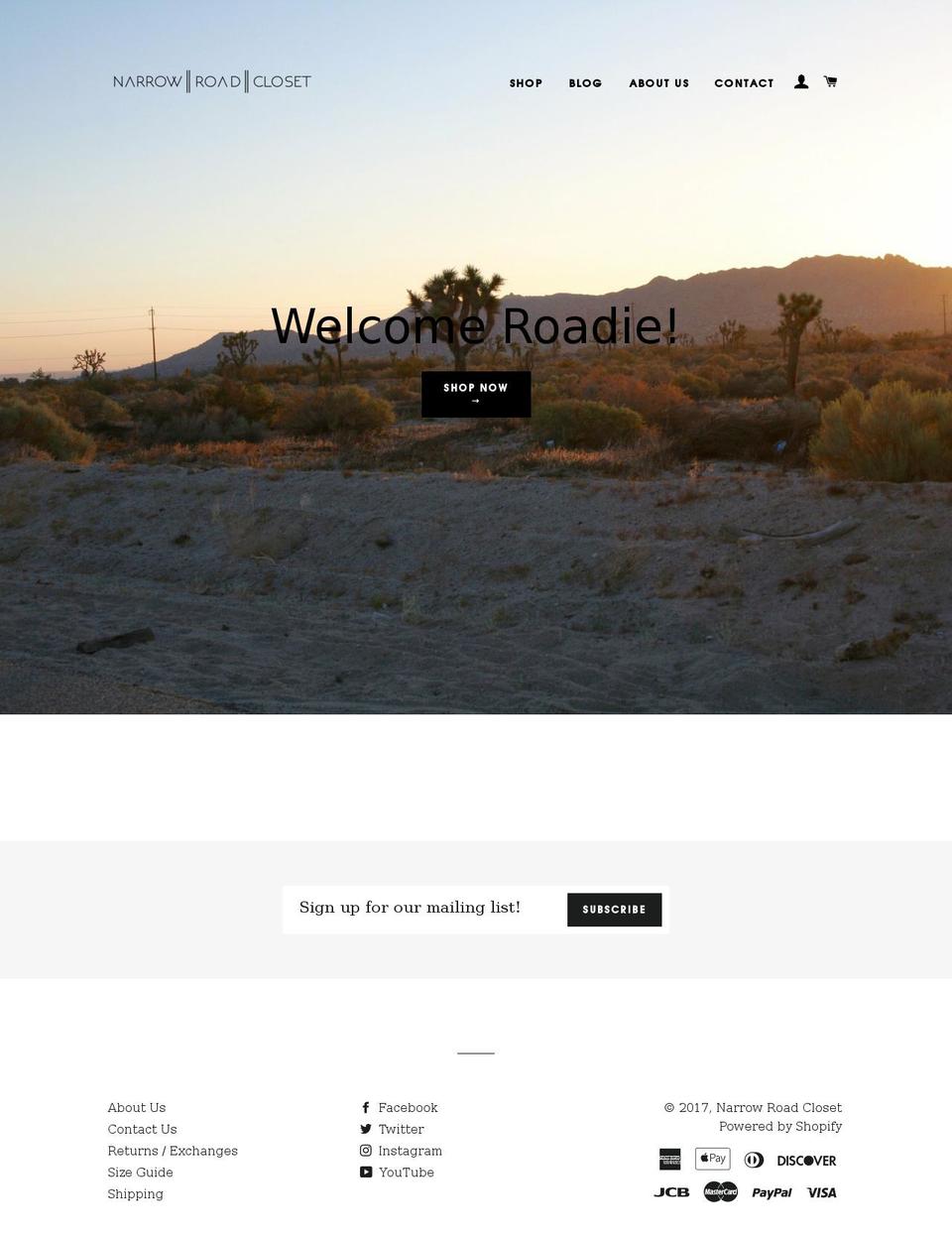 narrowroadcloset.com shopify website screenshot