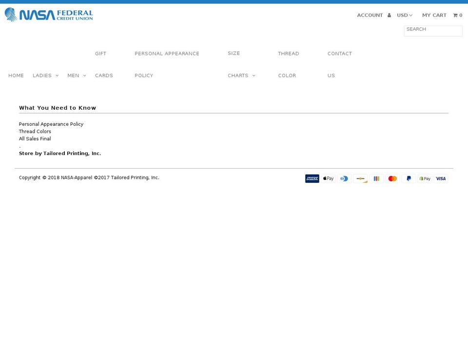 nasafcu-apparel.com — Shopify storefront screenshot