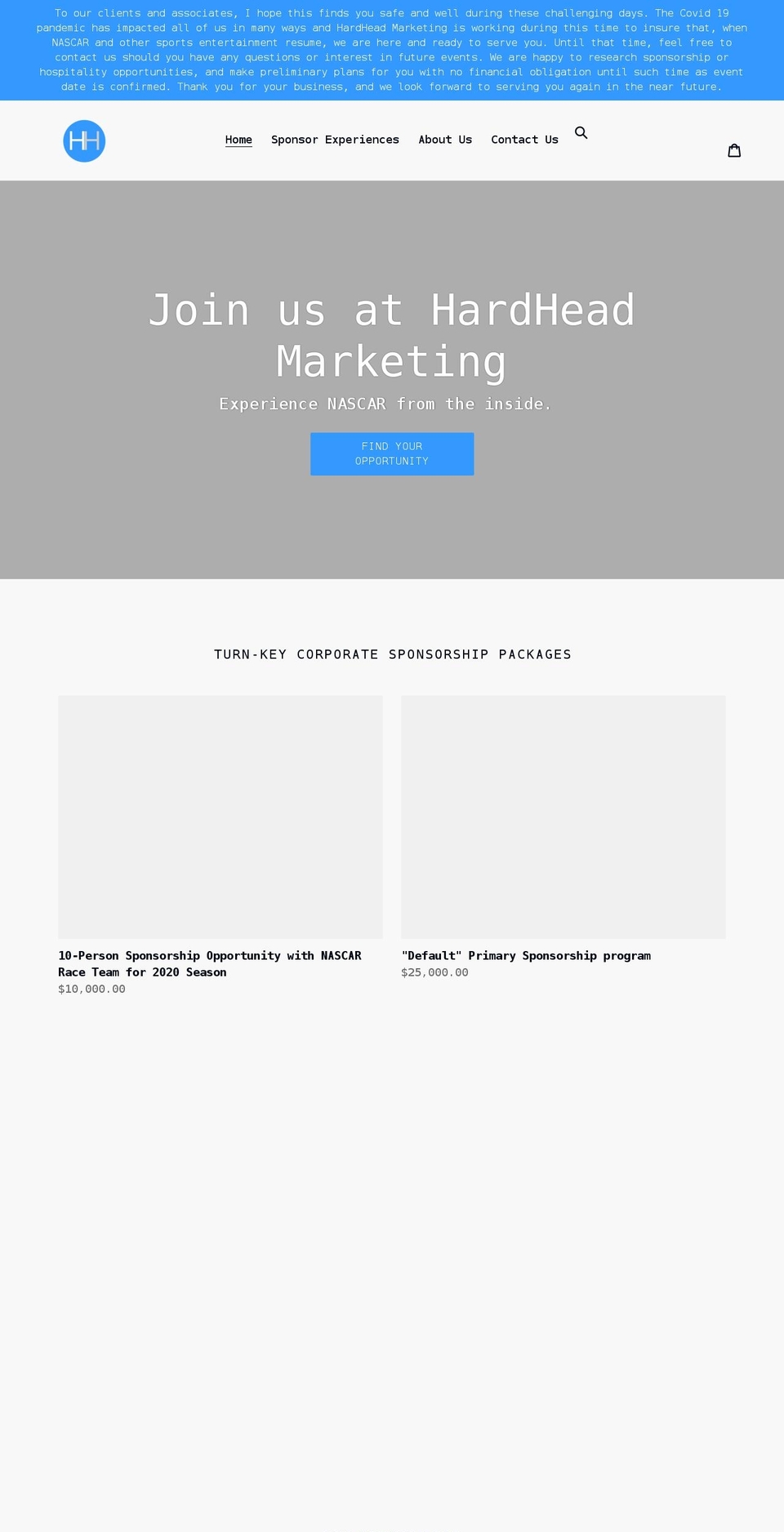 nascarsponsorships.com shopify website screenshot