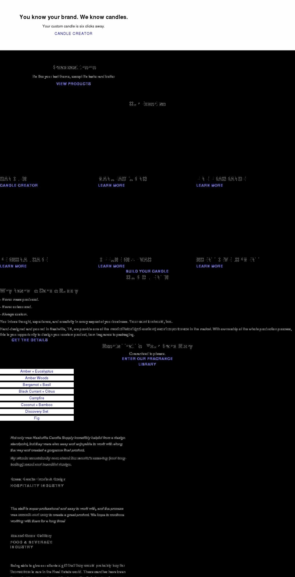 nashvillecandlesupply.com shopify website screenshot