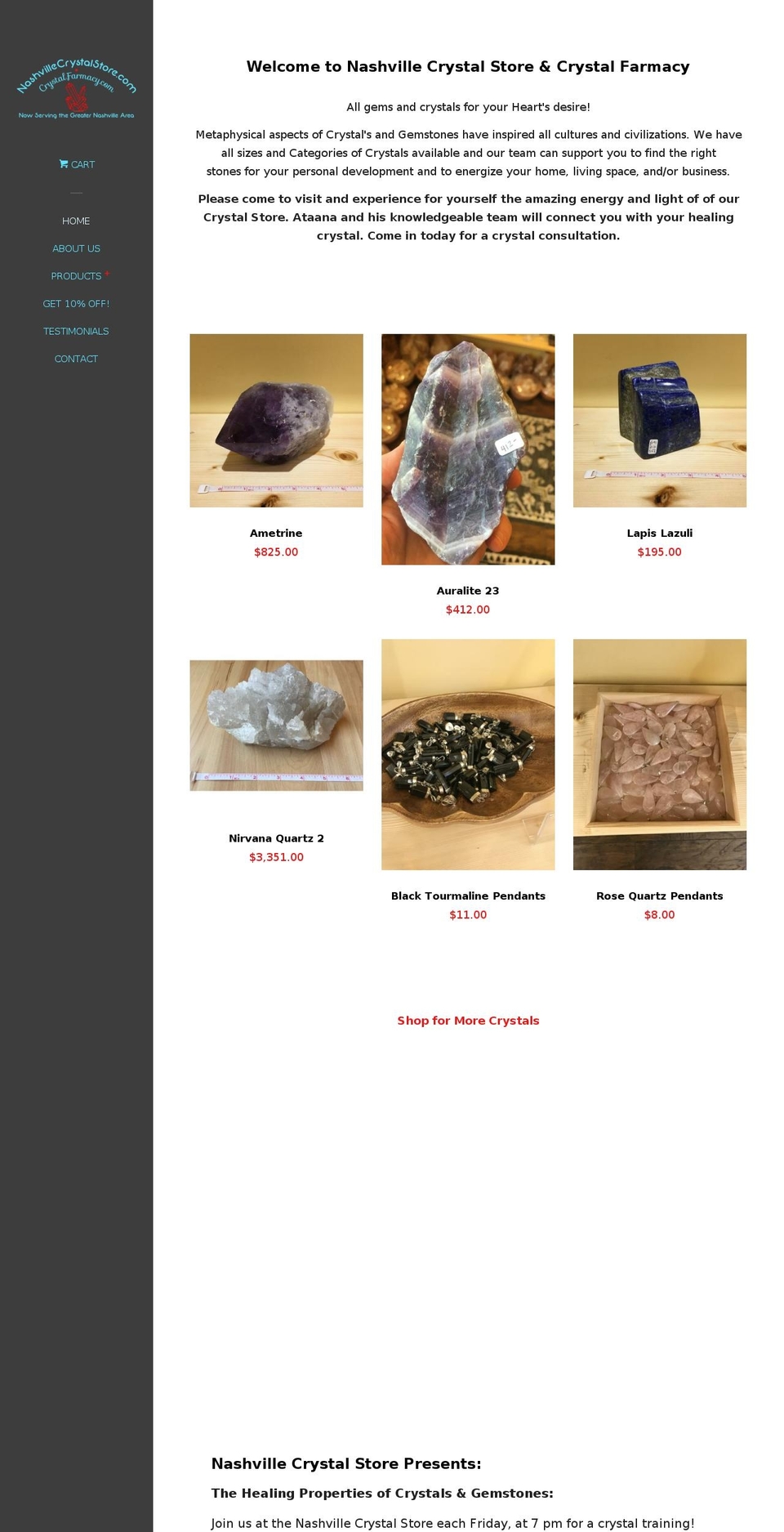 nashvillecrystalstore.com shopify website screenshot