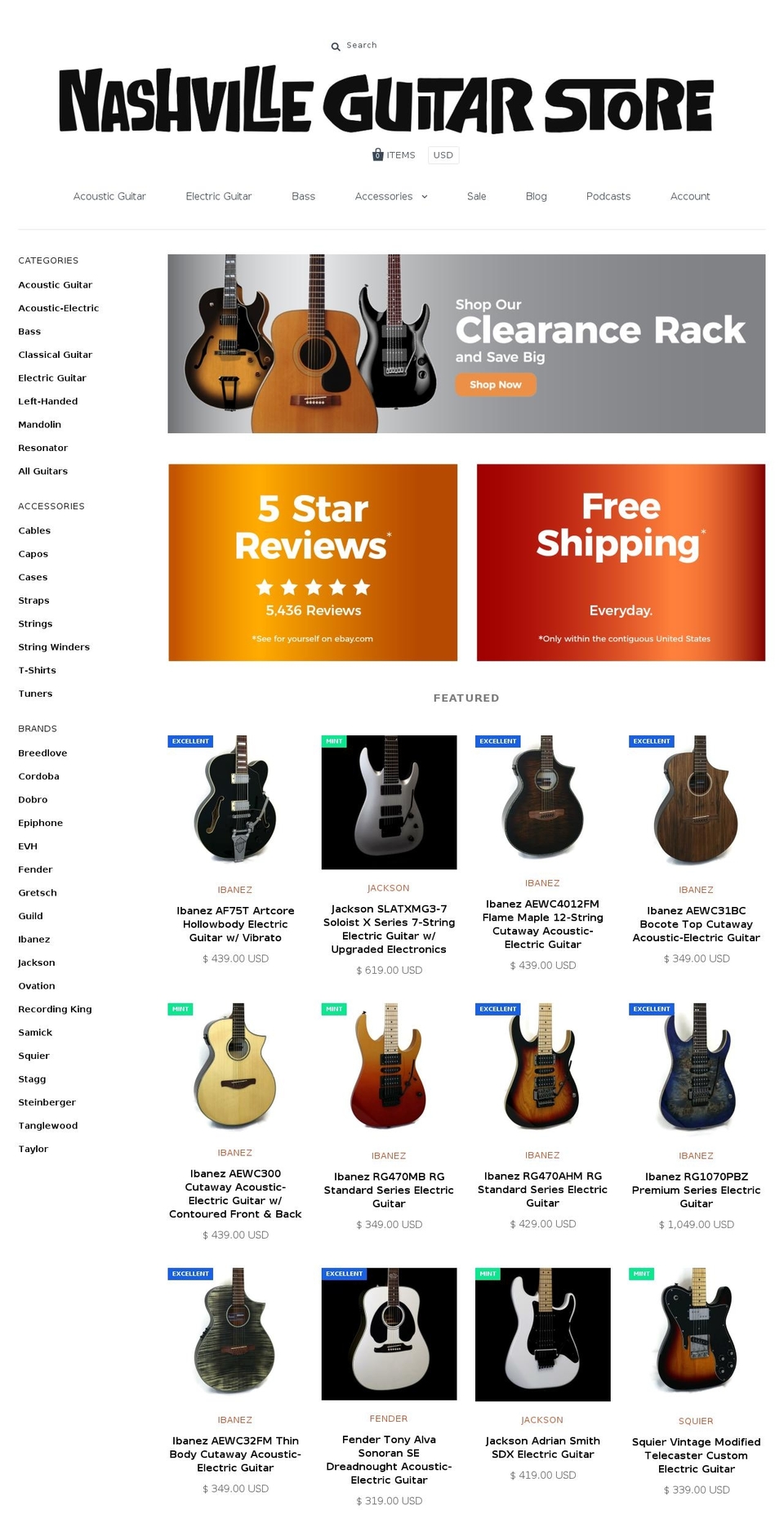 Copy of Pacific NGS Shopify theme site example nashvillegibsonguitar.com