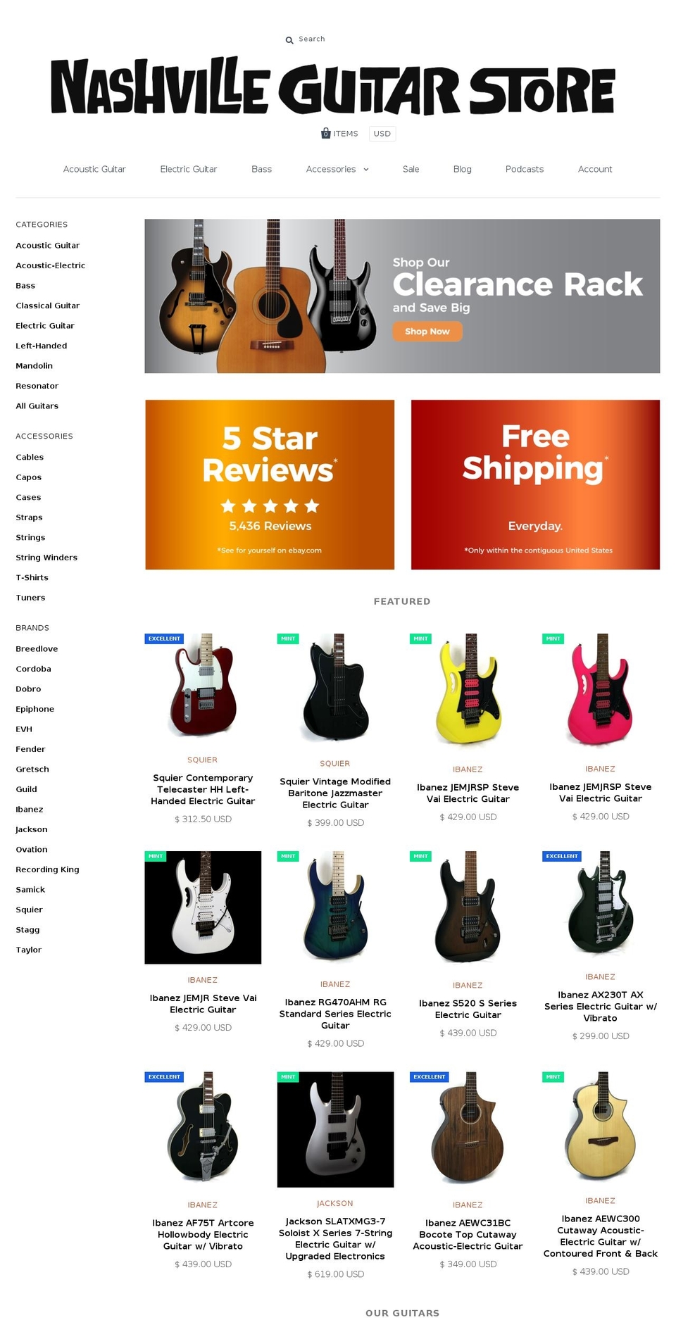 Copy of Pacific NGS Shopify theme site example nashvilleguitarmall.com