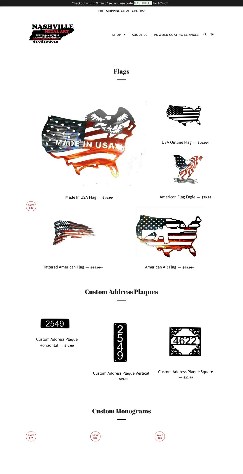 nashvillemetalart.com shopify website screenshot