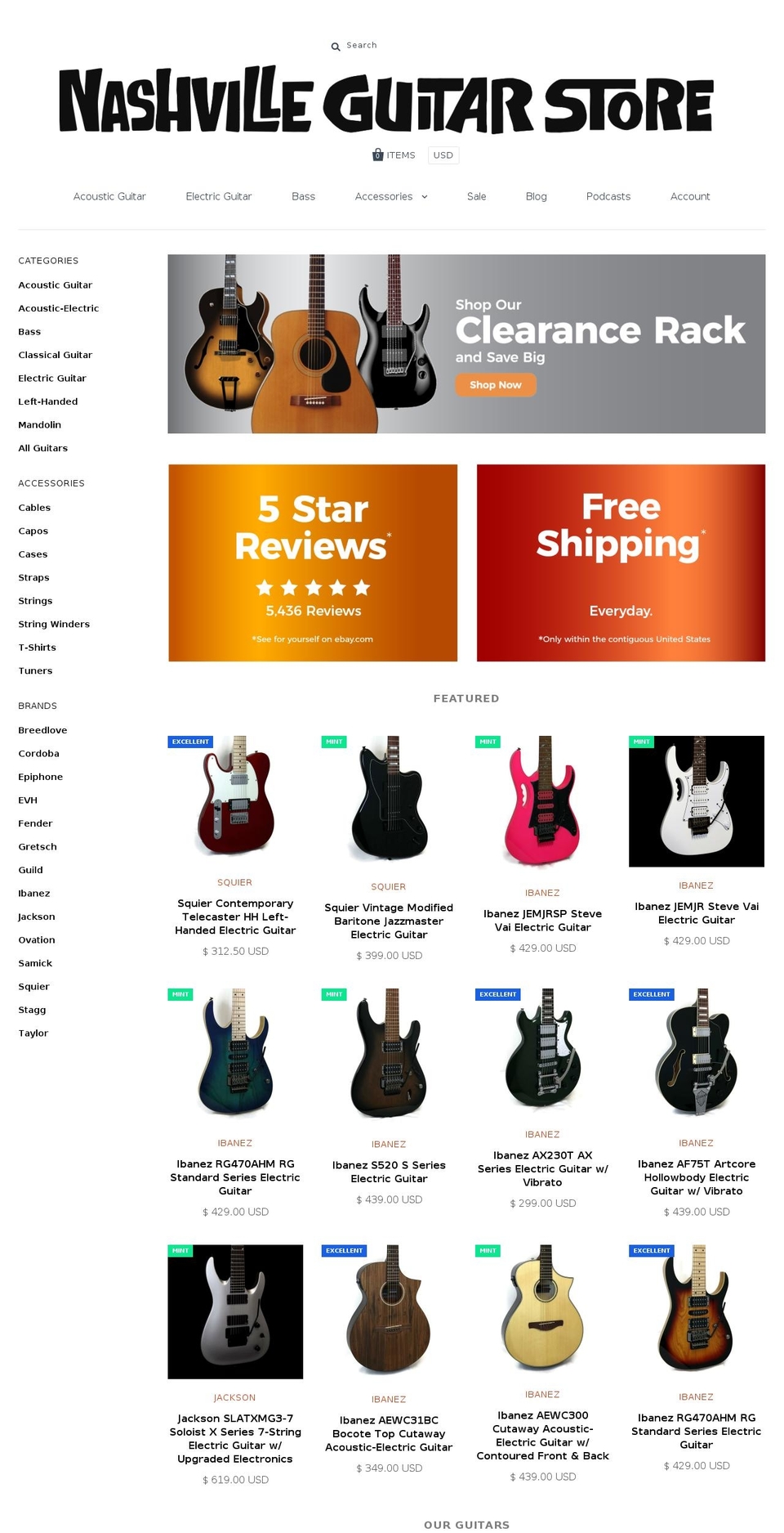 Copy of Pacific NGS Shopify theme site example nashvillesguitar.com