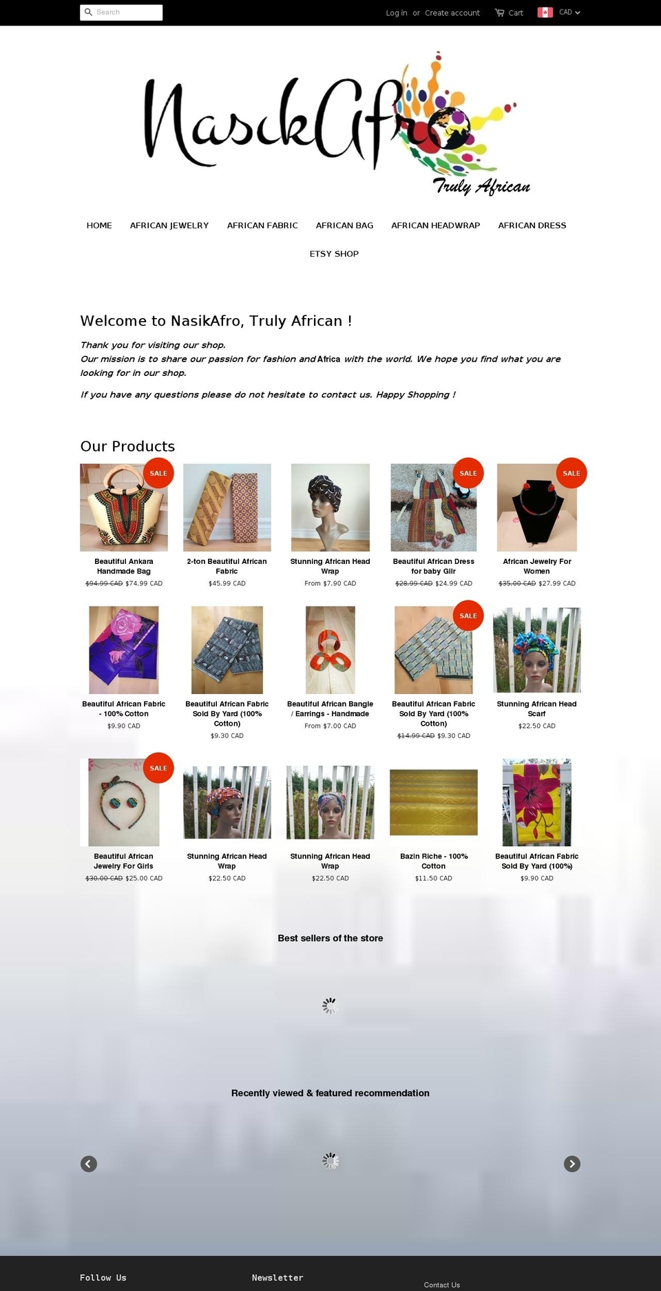 nasikafro.com shopify website screenshot