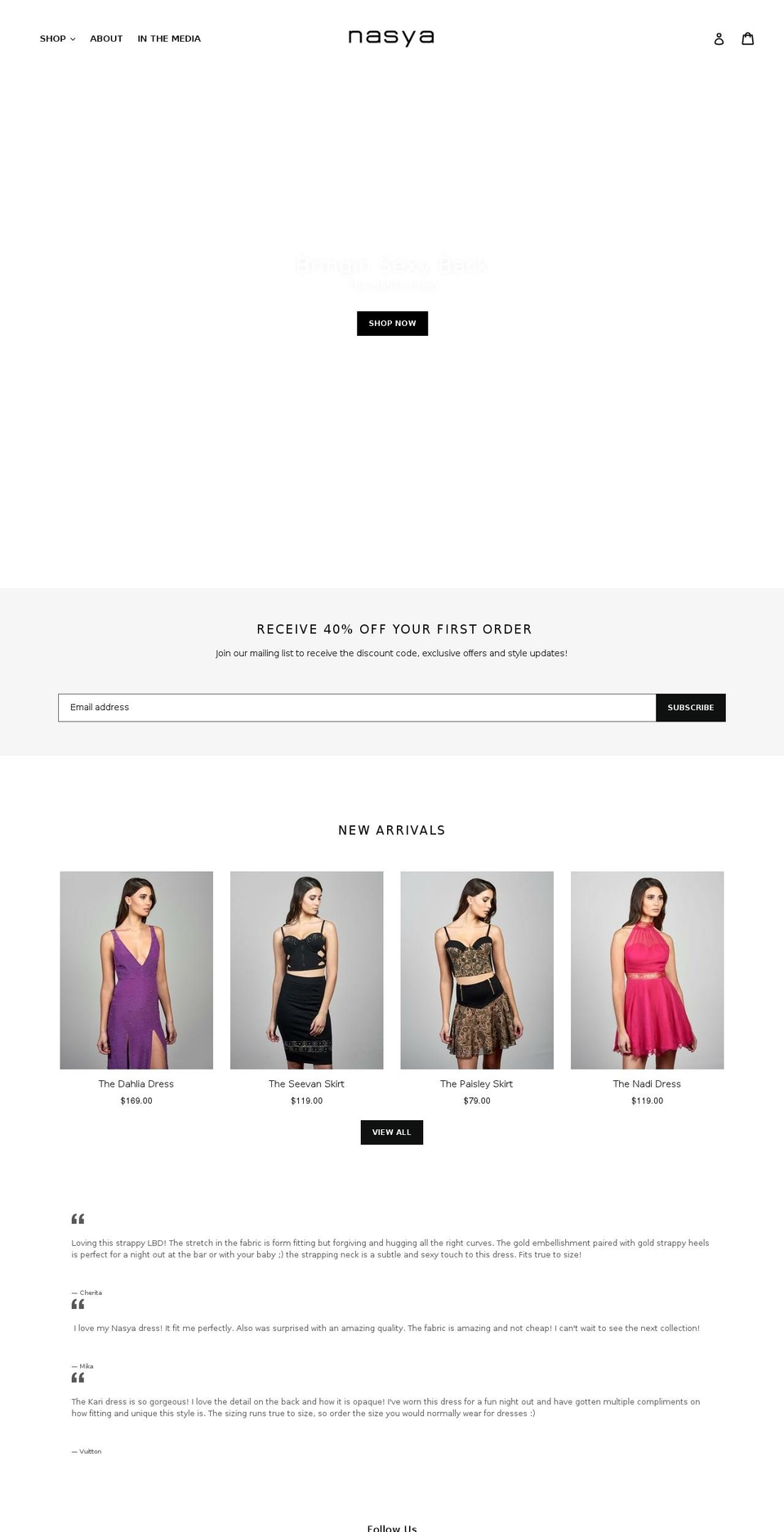 nasya.com shopify website screenshot