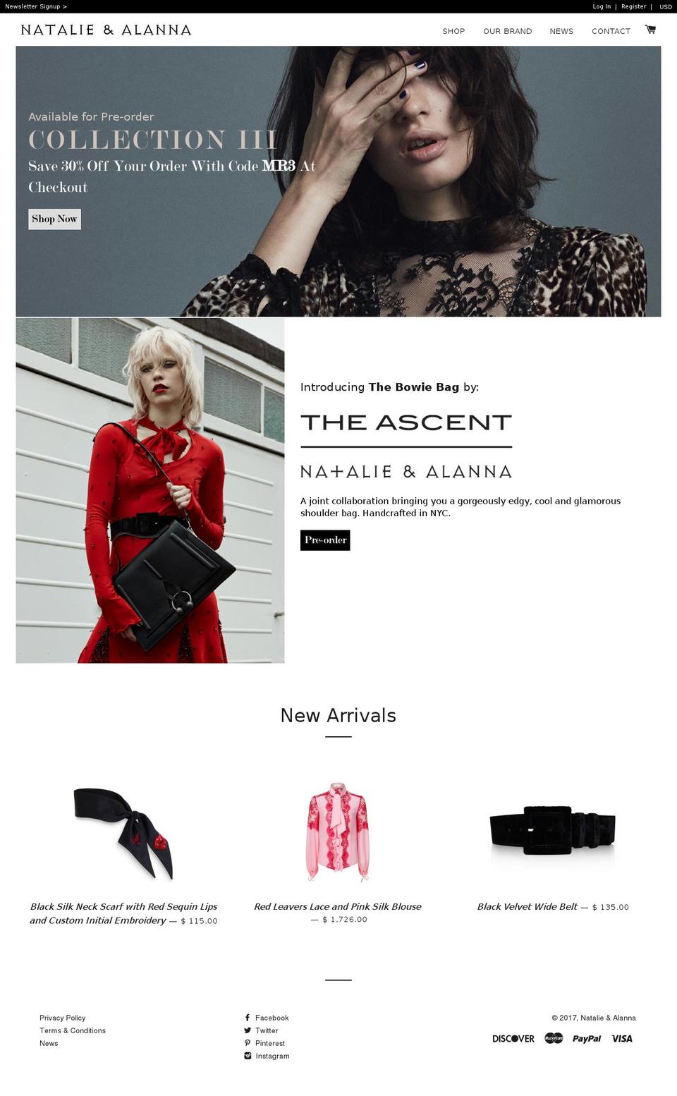 natalieandalanna.com shopify website screenshot