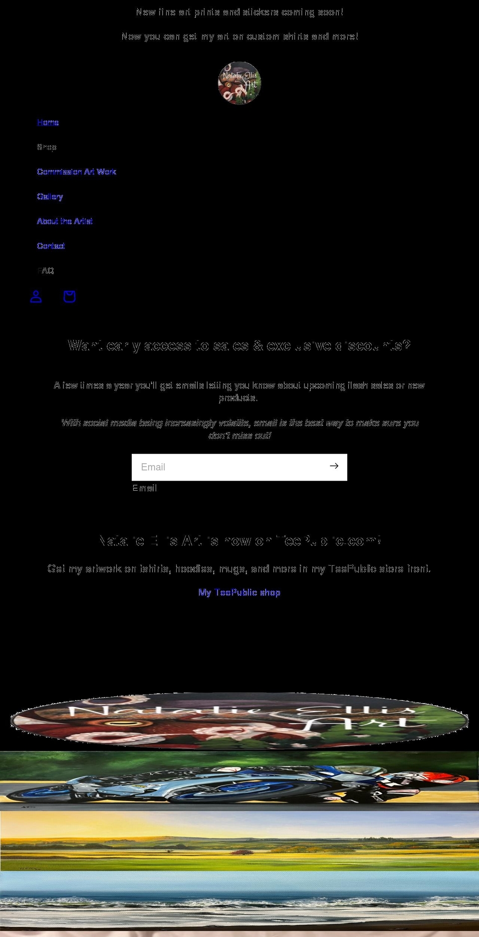 natalieellisartstore.com shopify website screenshot