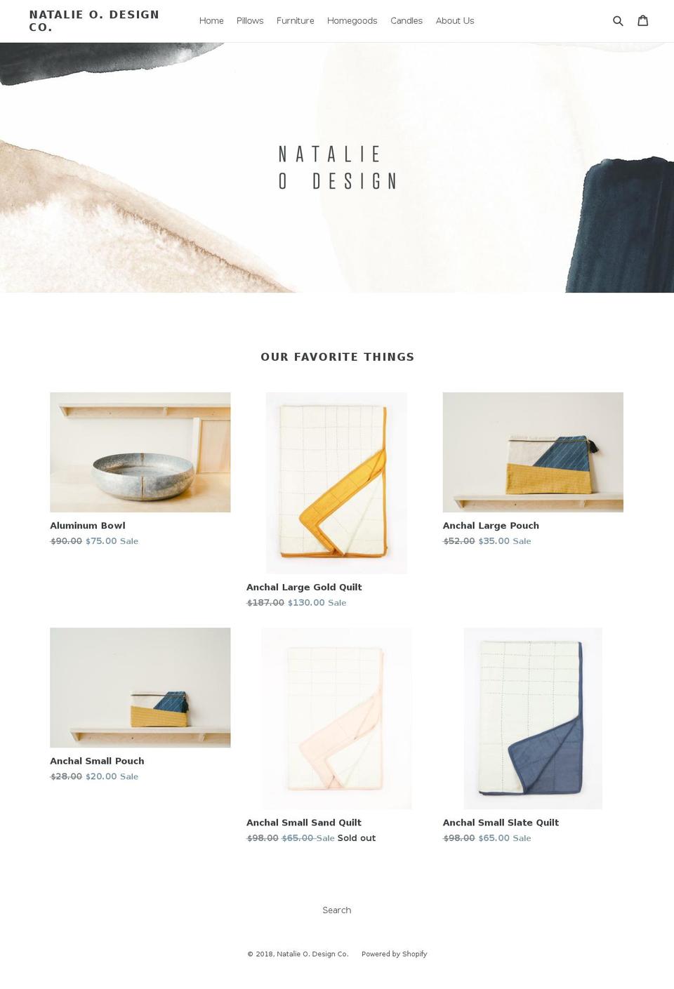 natalieodesignshop.com — Shopify storefront screenshot