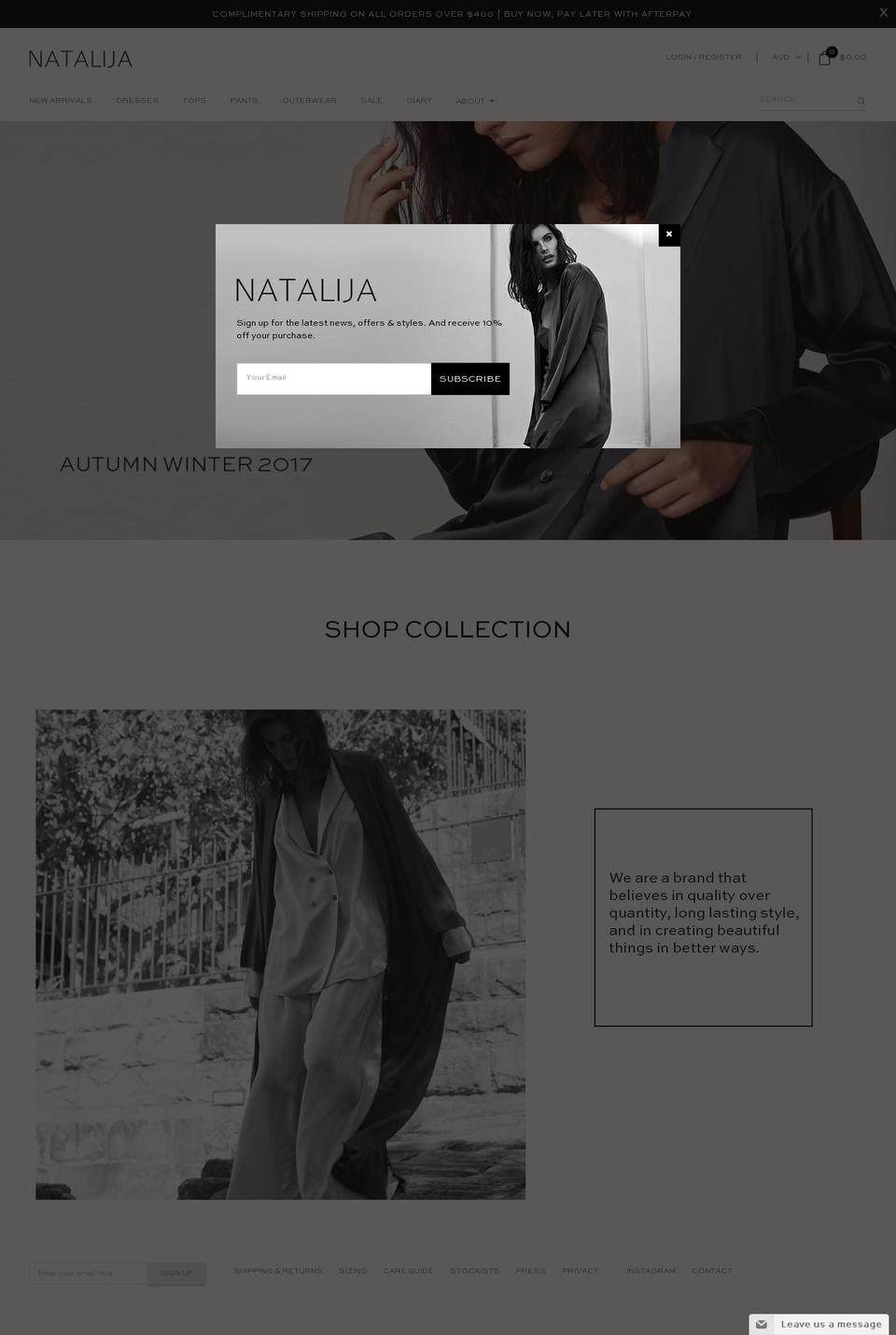 natalijathelabel.com.au shopify website screenshot