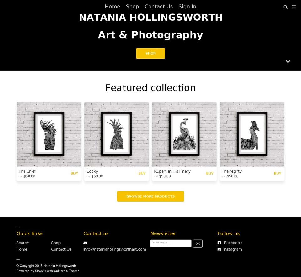 nataniahollingsworthart.com shopify website screenshot