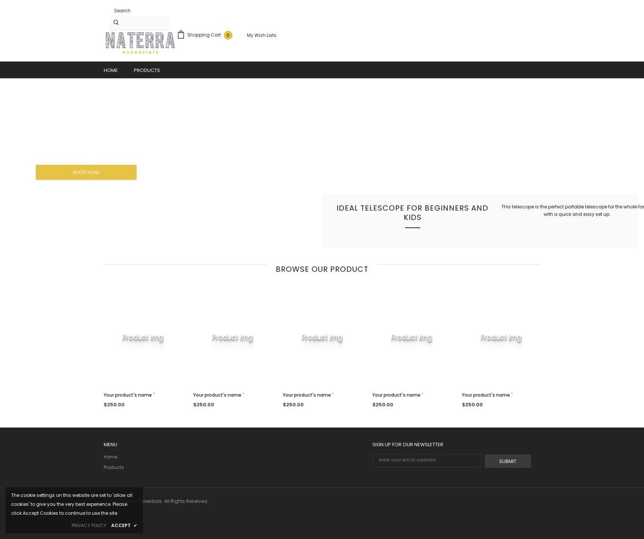 naterraessentials.com shopify website screenshot