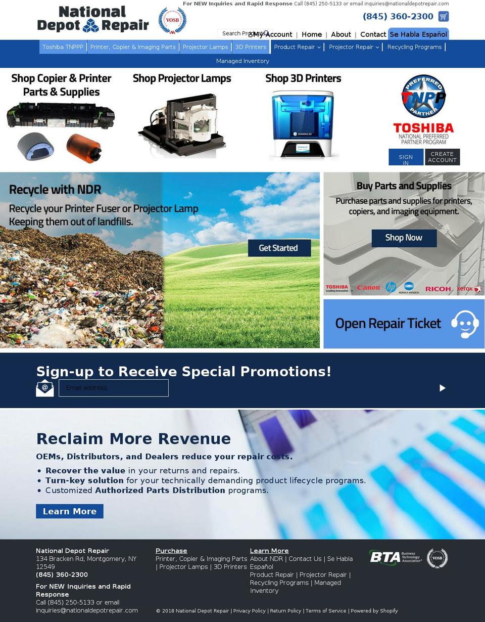 nationaldepotrepair.net shopify website screenshot