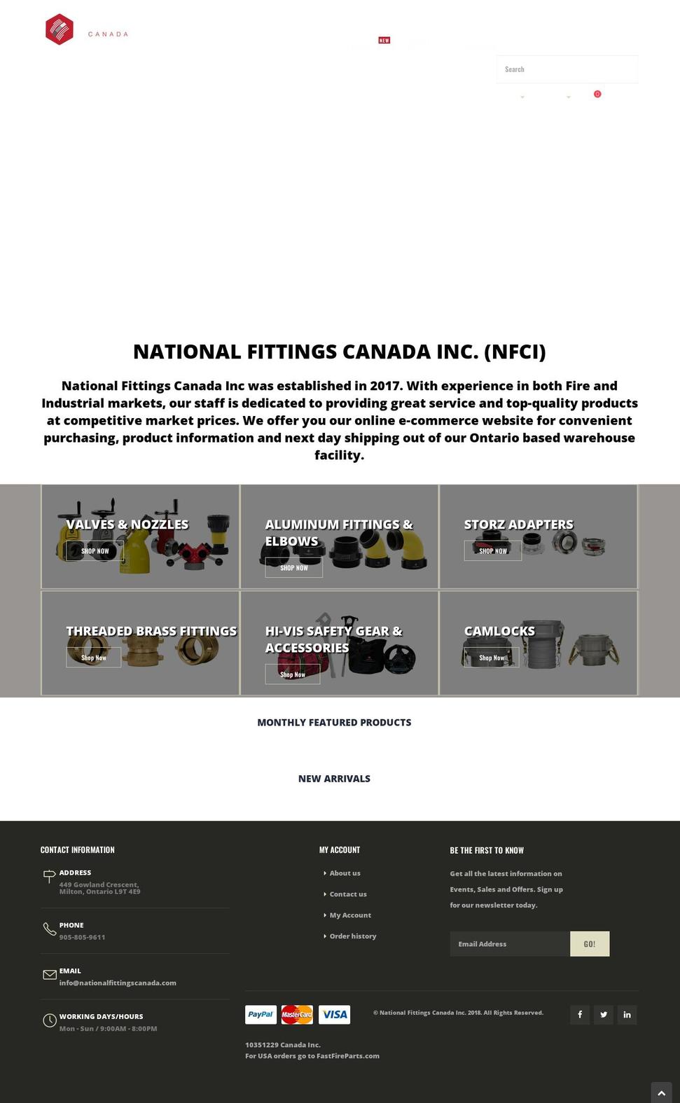 nationalfittingscanada.com shopify website screenshot