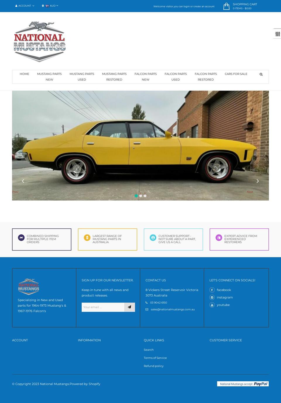 nationalmustangs.com.au shopify website screenshot