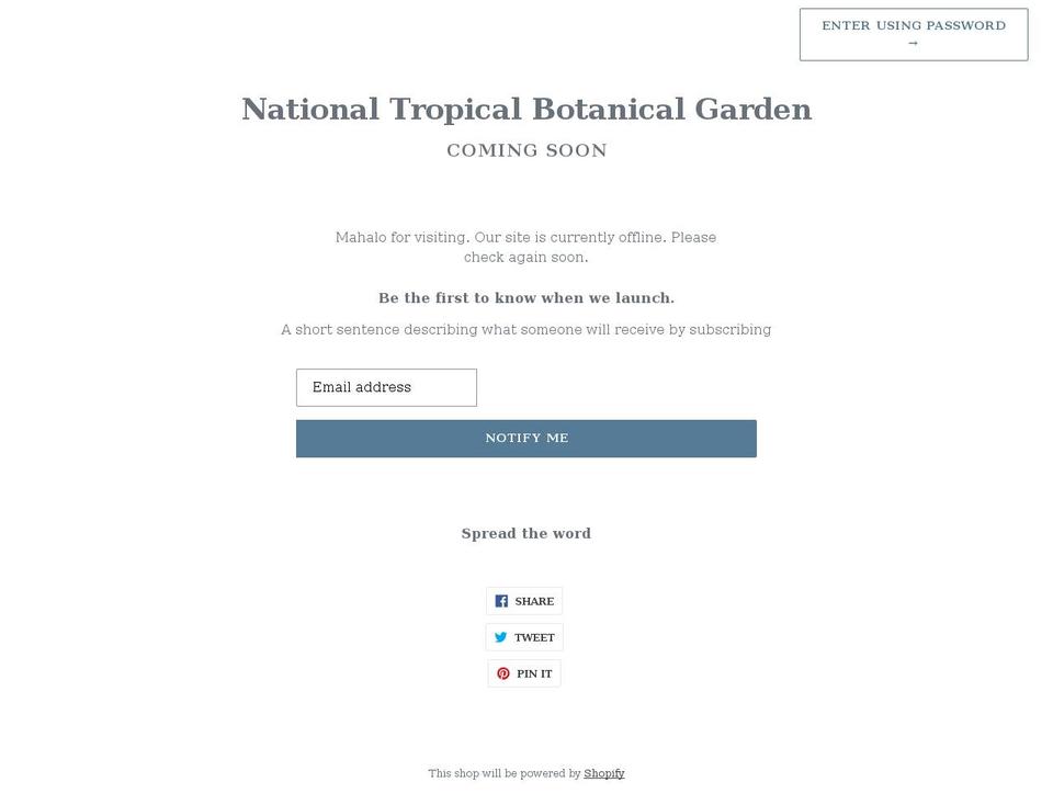 nationaltropicalbotanicalgarden.myshopify.com shopify website screenshot