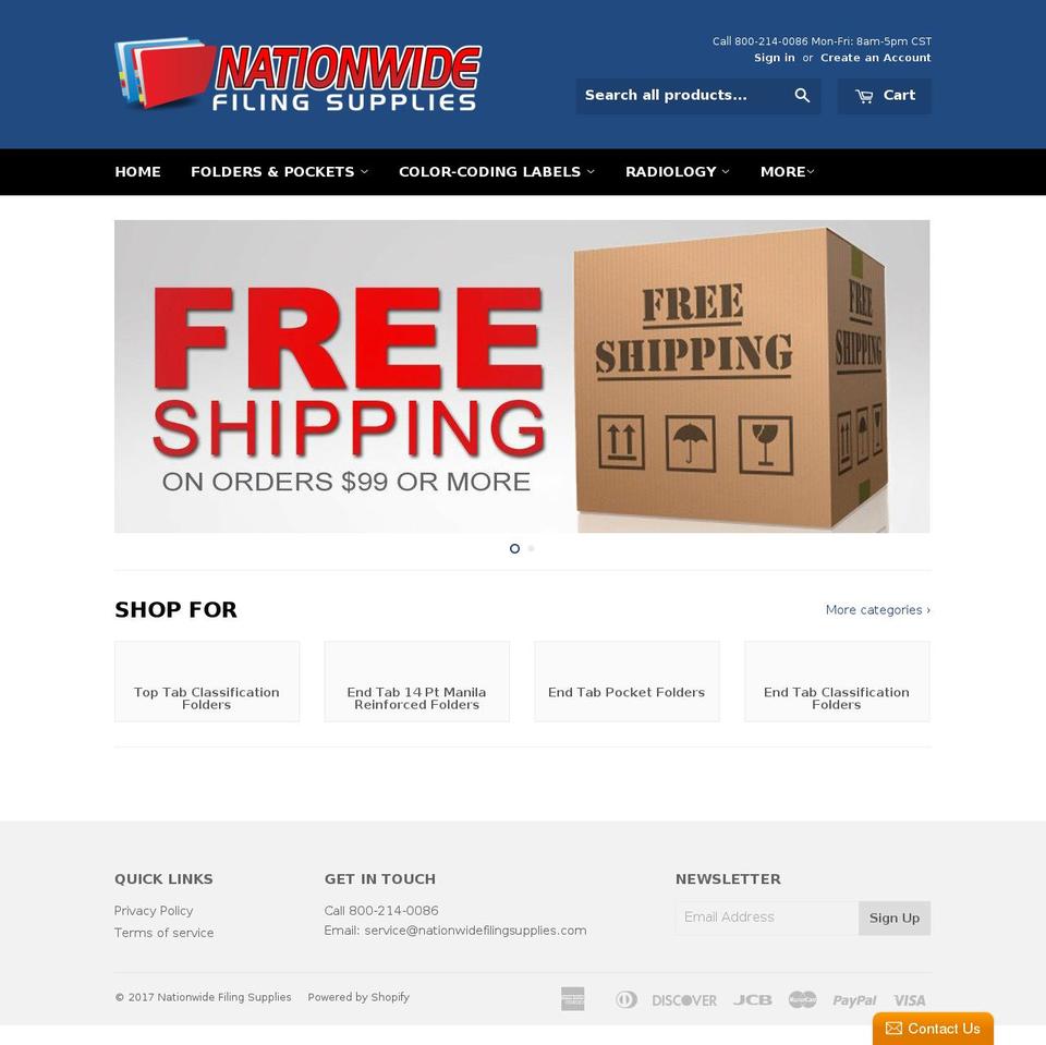 nationwidefilingsupplies.com shopify website screenshot