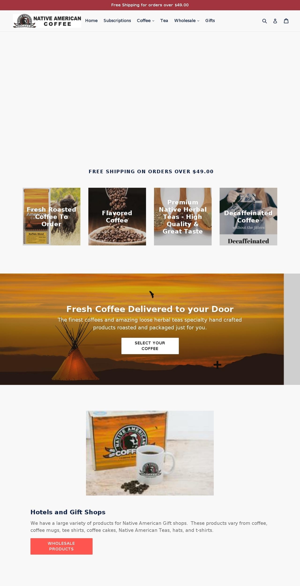 nativeamericancoffee.com shopify website screenshot