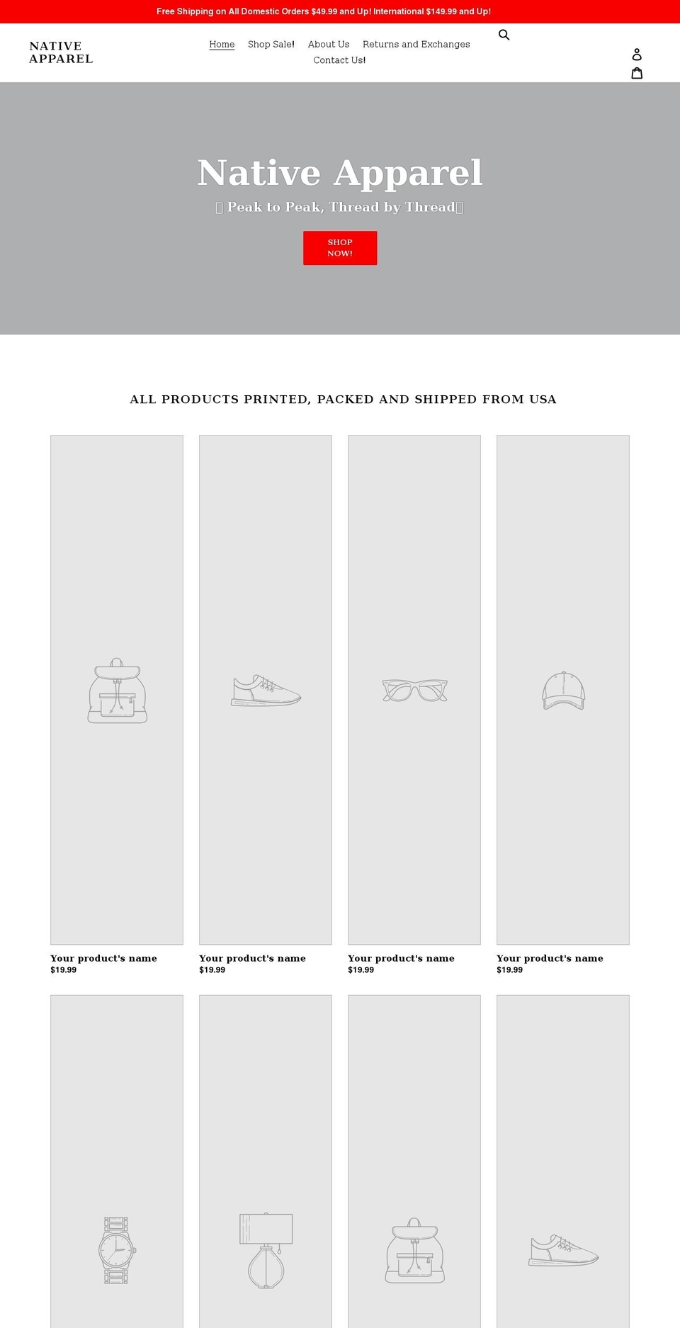 nativeapparelco.com shopify website screenshot